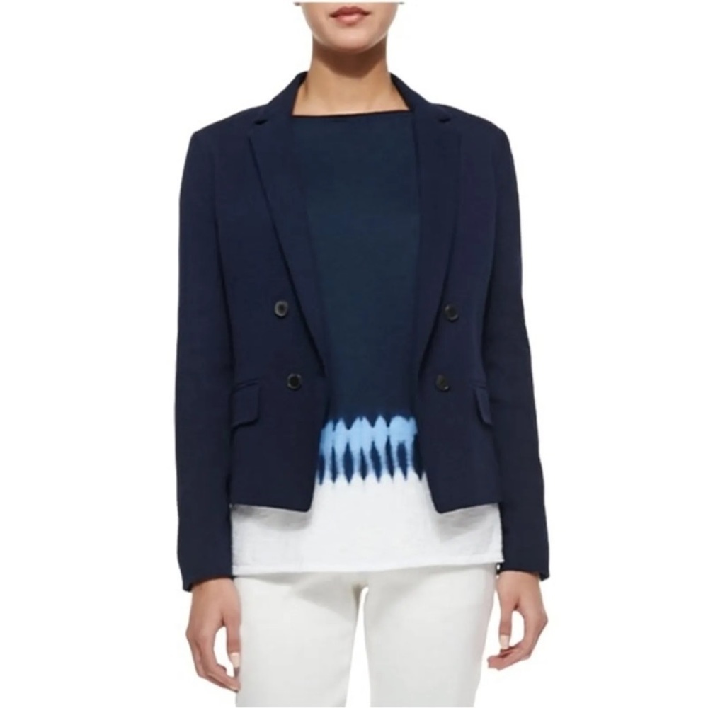 VINCE Navy Blue Cotton Stretch Textured Blazer Jacket 8 NWT